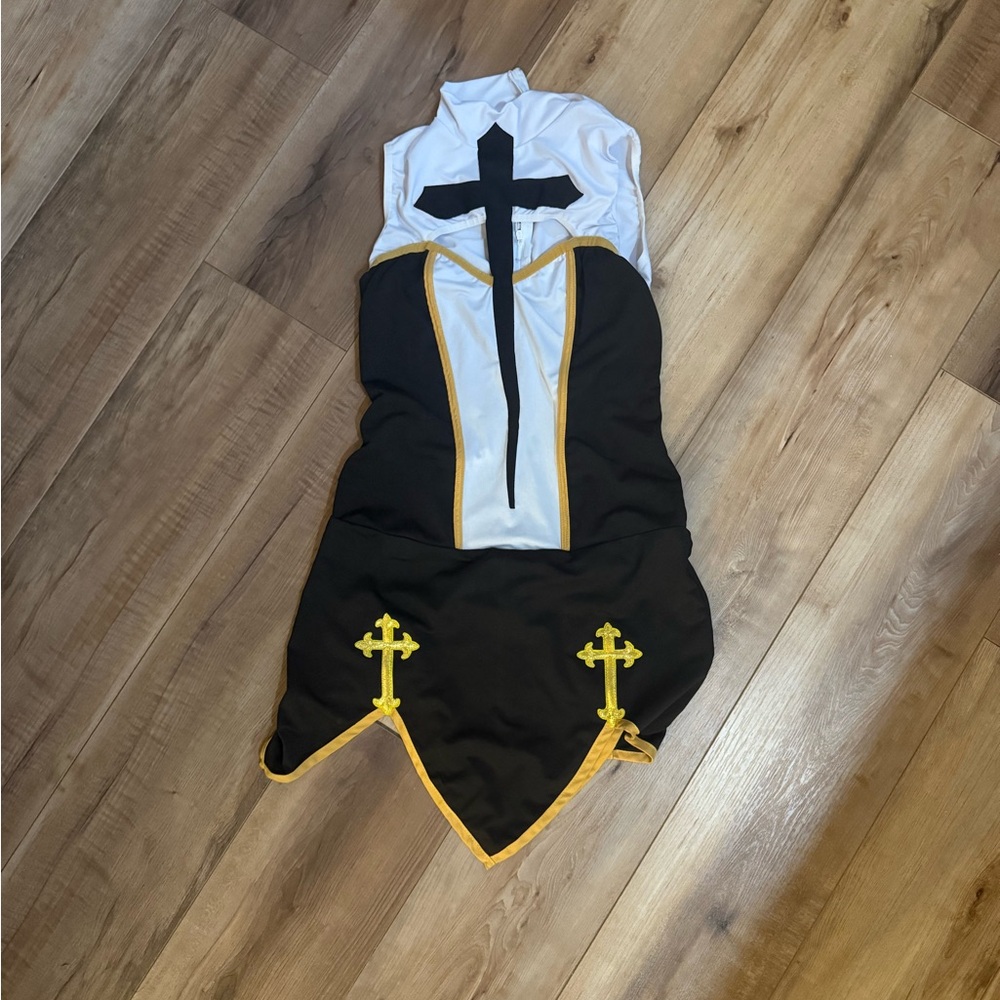 Black and White NUN Costume with Gold Accents